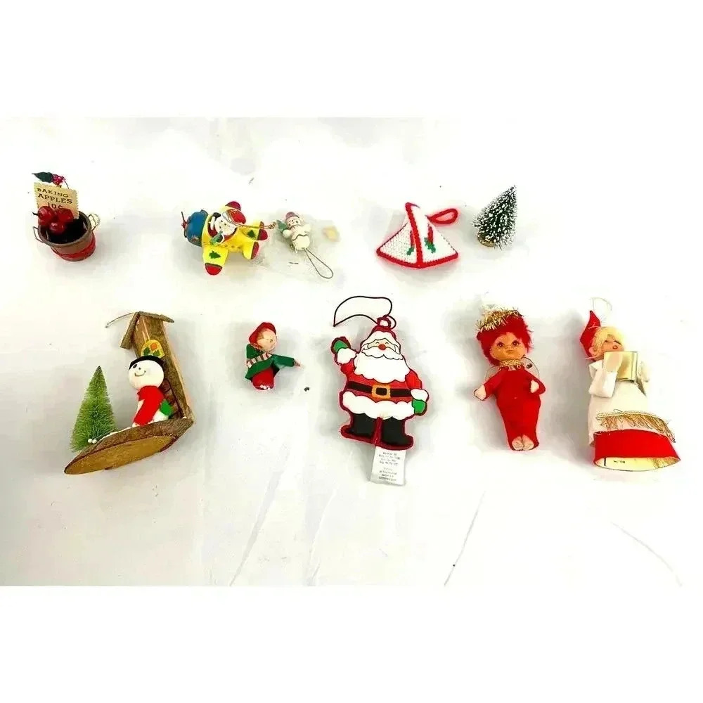 10x VTG Holiday Ornaments Christmas Snowman Santa Plane Dolls Decor 1990s‎